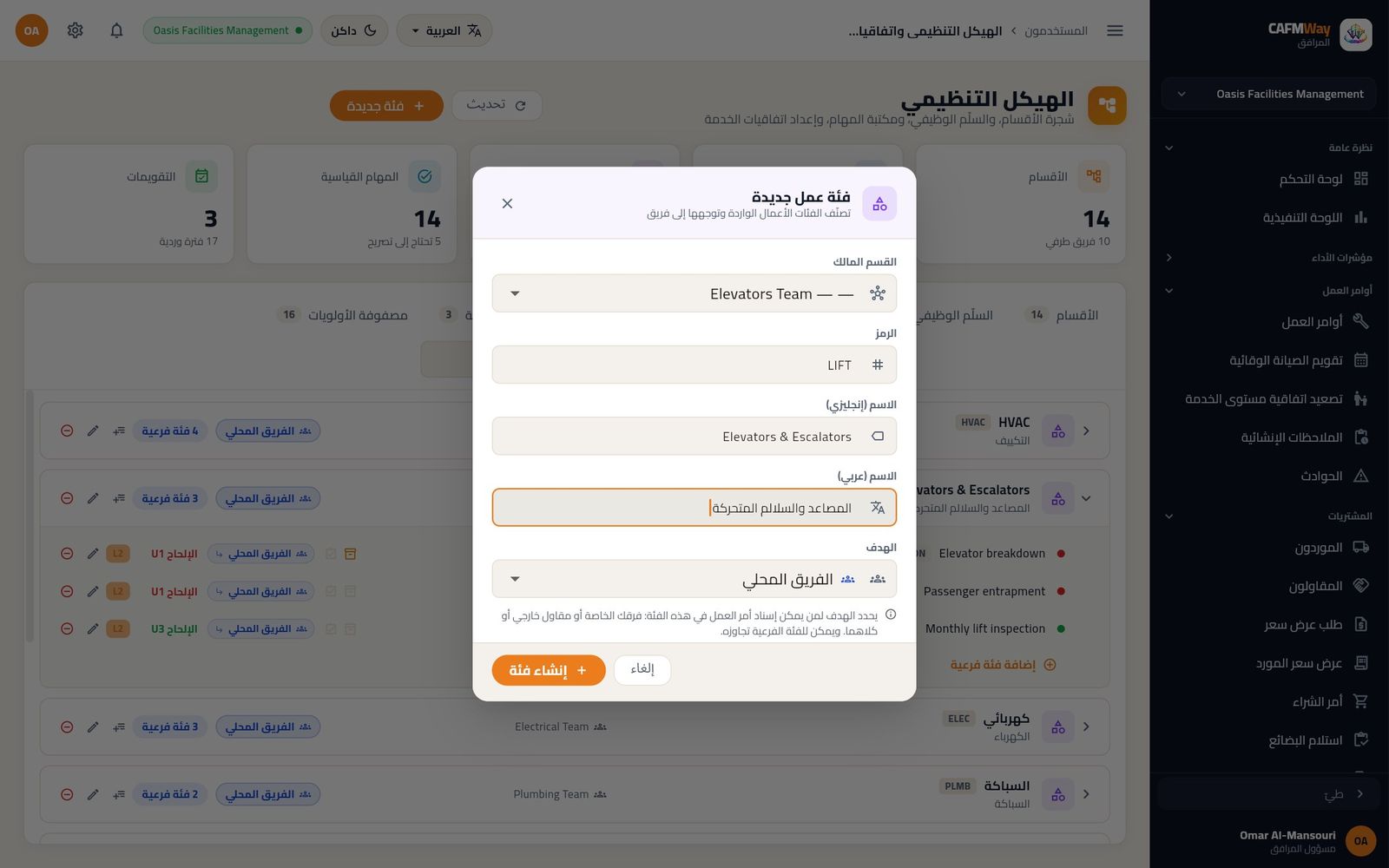 فئة جديدة: المصاعد والسلالم المتحركة، يملكها فريق المصاعد