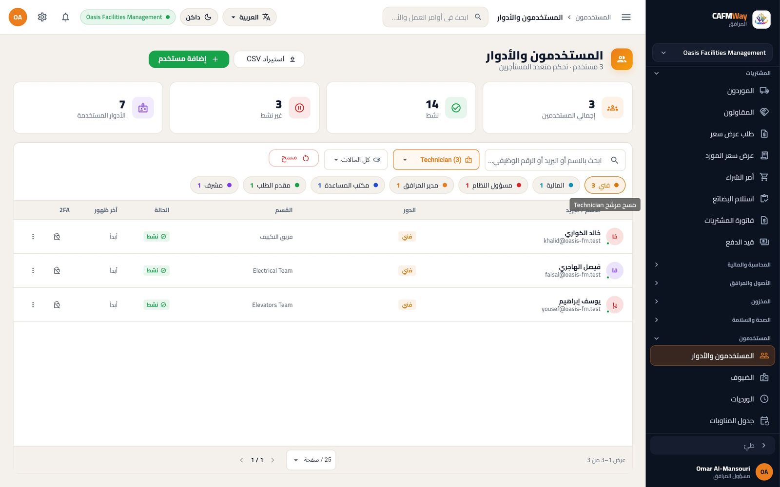 بعد الفرز على الفنيين