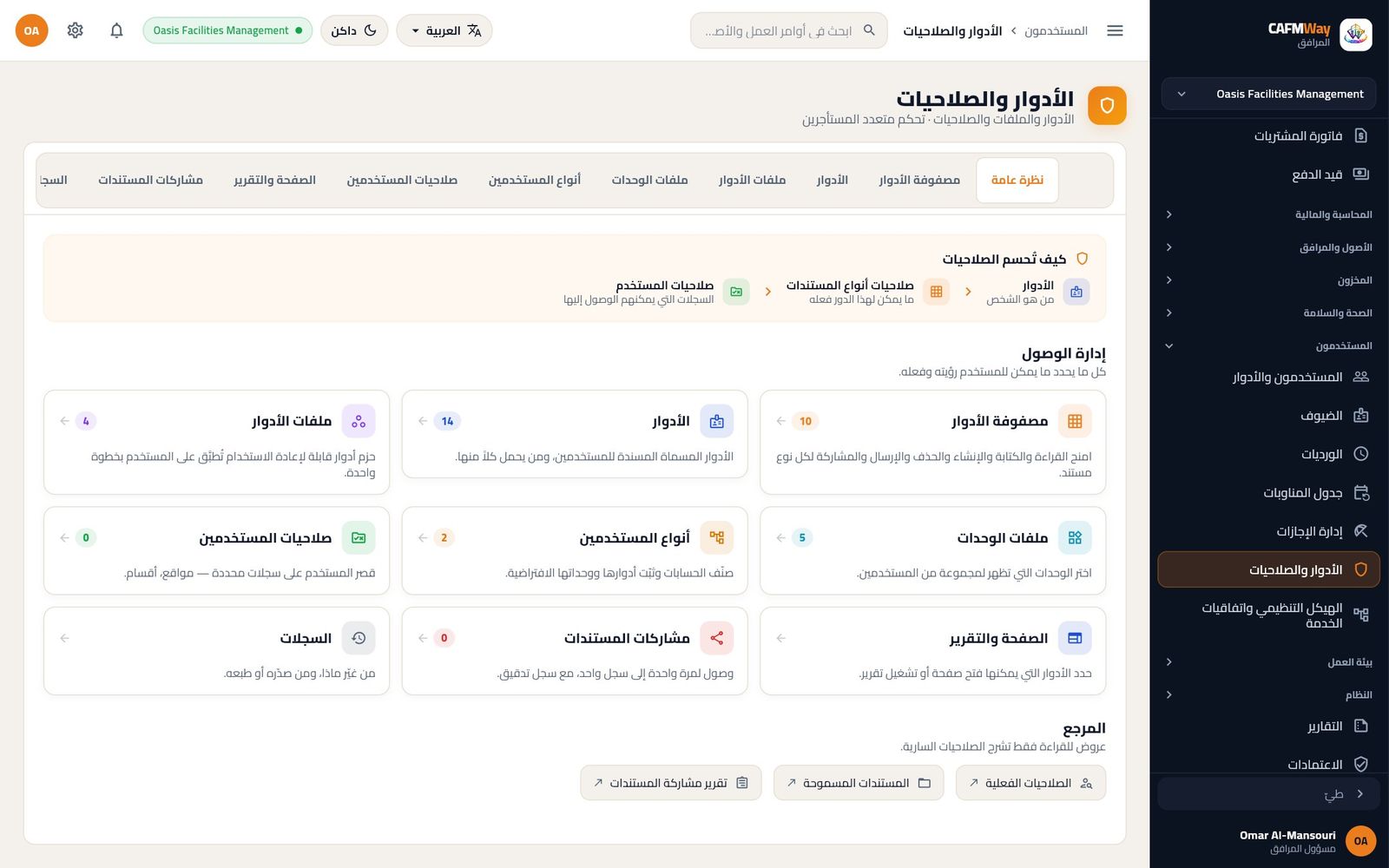 نظرة عامة على الأدوار والصلاحيات
