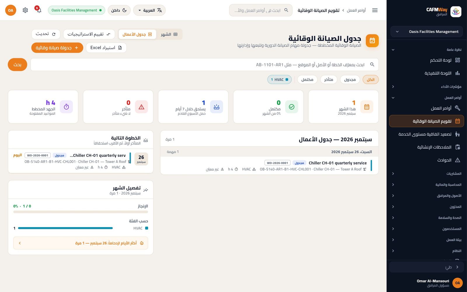 عرض جدول الأعمال لشهر سبتمبر مع زيارة المبرد.