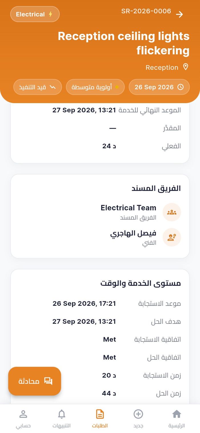 قسما الفريق المسند ومستوى الخدمة
