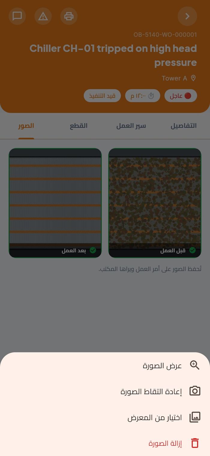 الخيارات المتاحة لصورة موجودة