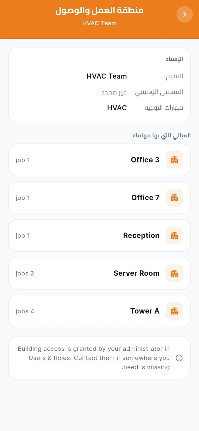 نطاق العمل ودخول المباني