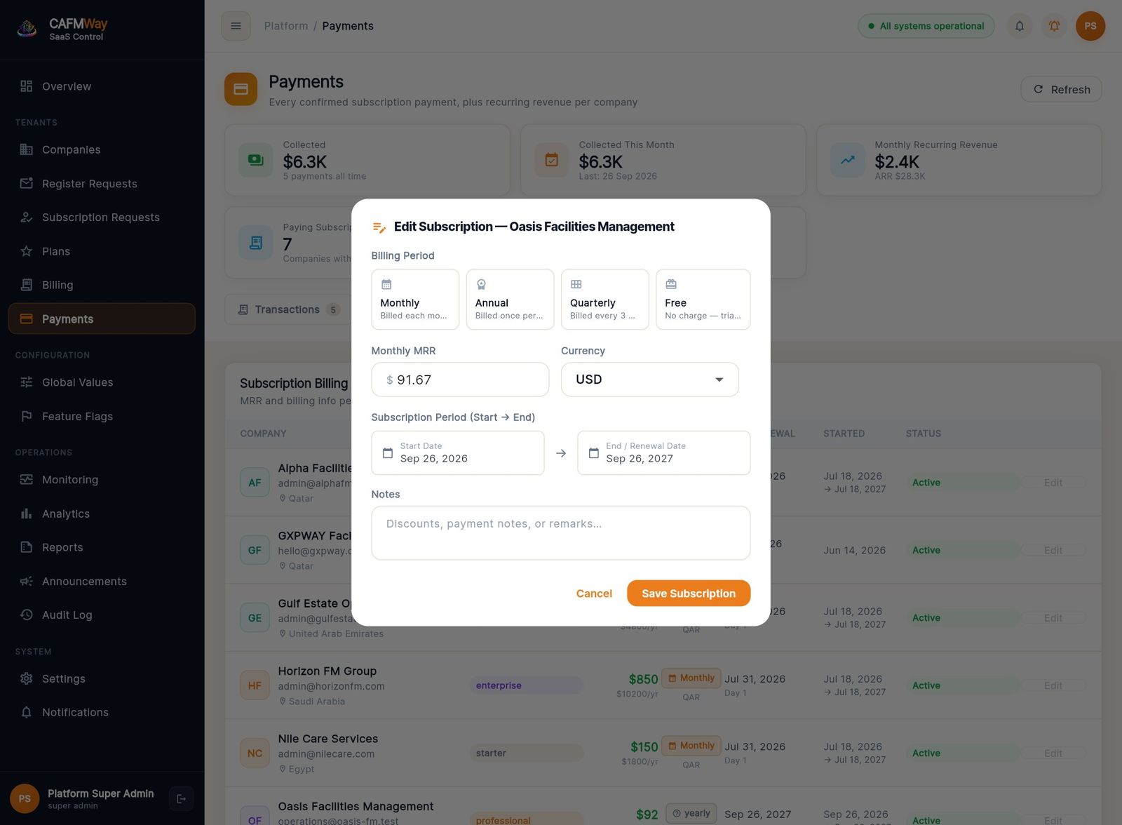 تعديل شروط فوترة شركة