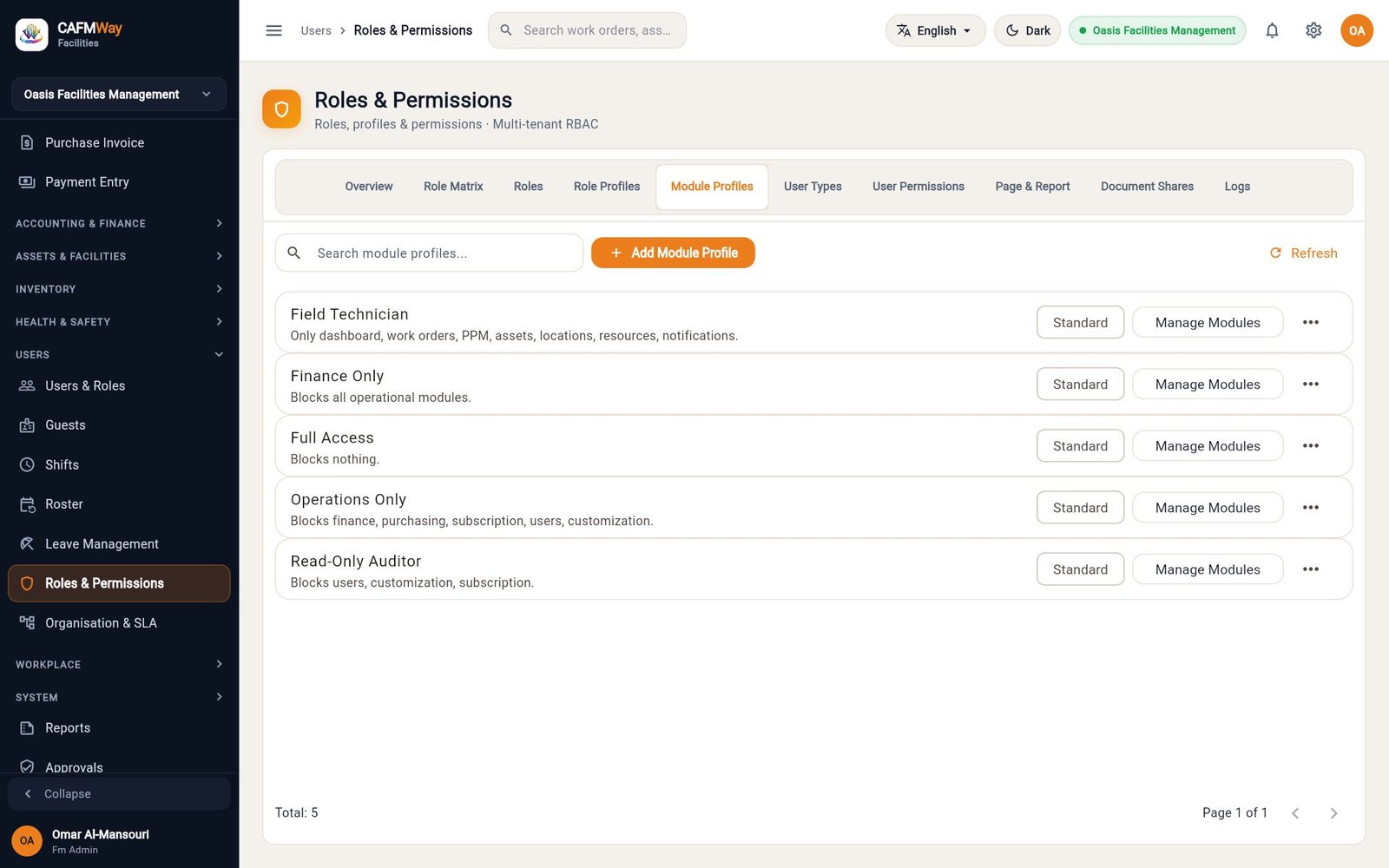 Module profiles