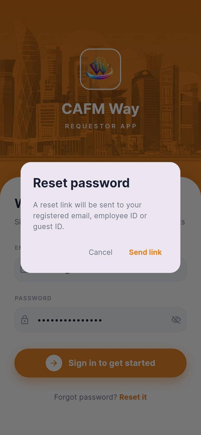 The Reset password dialog
