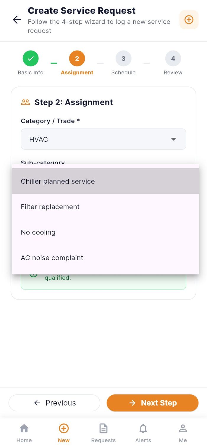 The Sub-category list for HVAC
