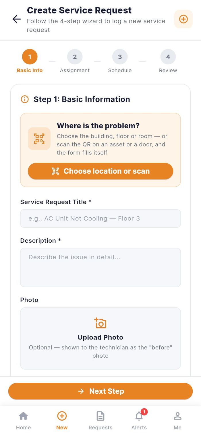 The empty request form