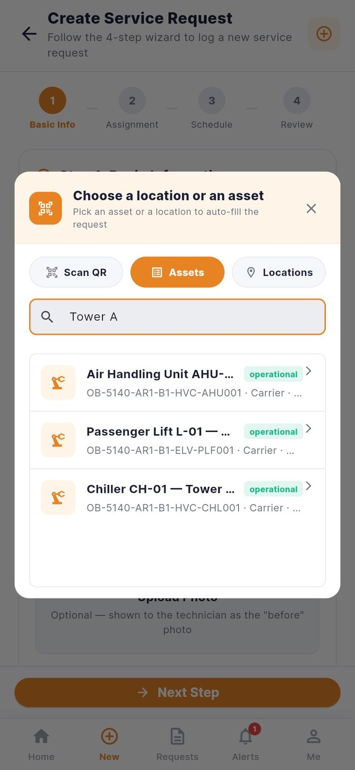 The Assets tab searched for Tower A