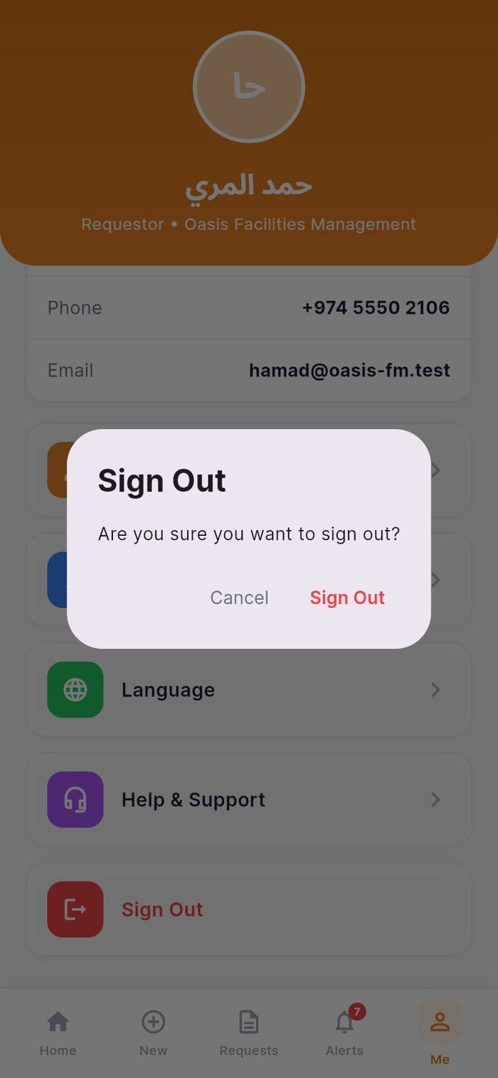 The sign-out confirmation