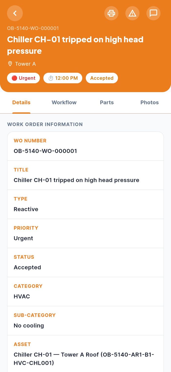 The Details tab of an accepted urgent job