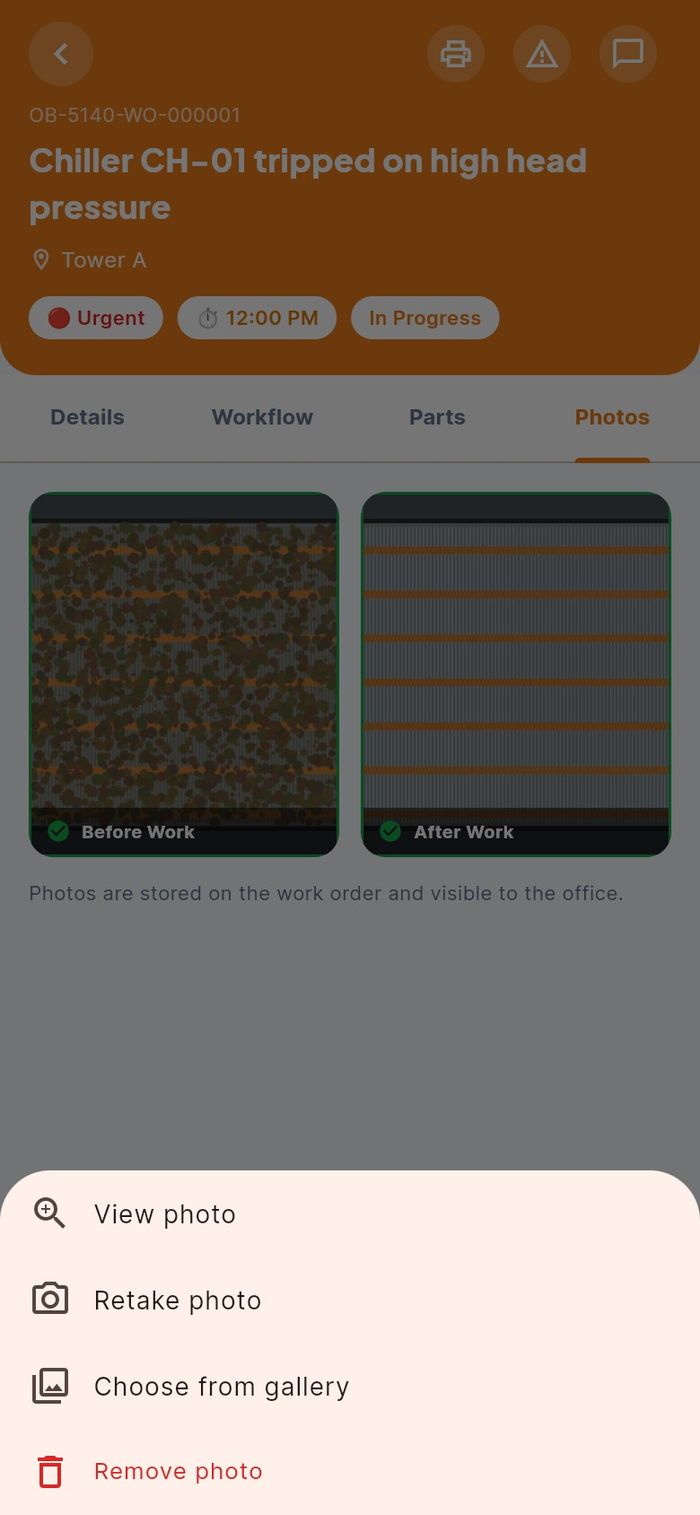 The options for a photo that is already there