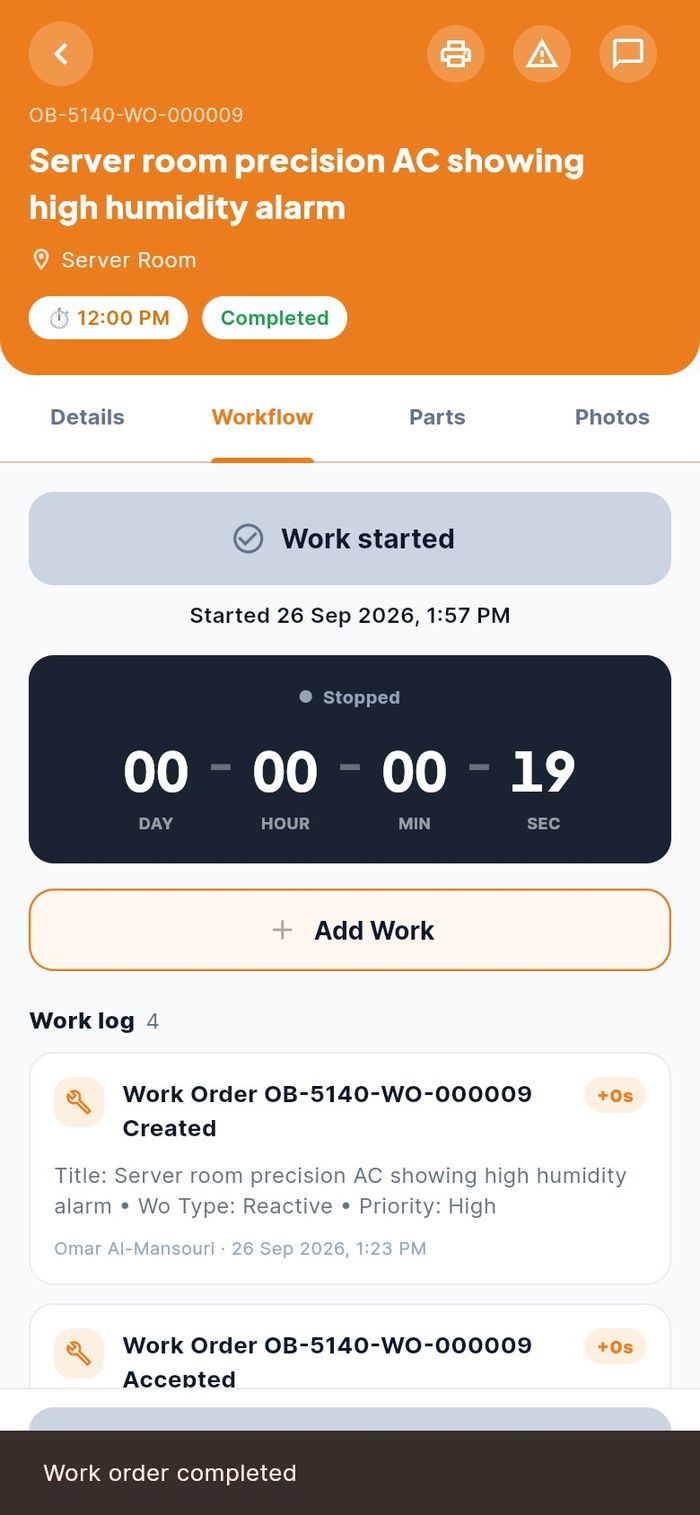 The completed job with the timer stopped