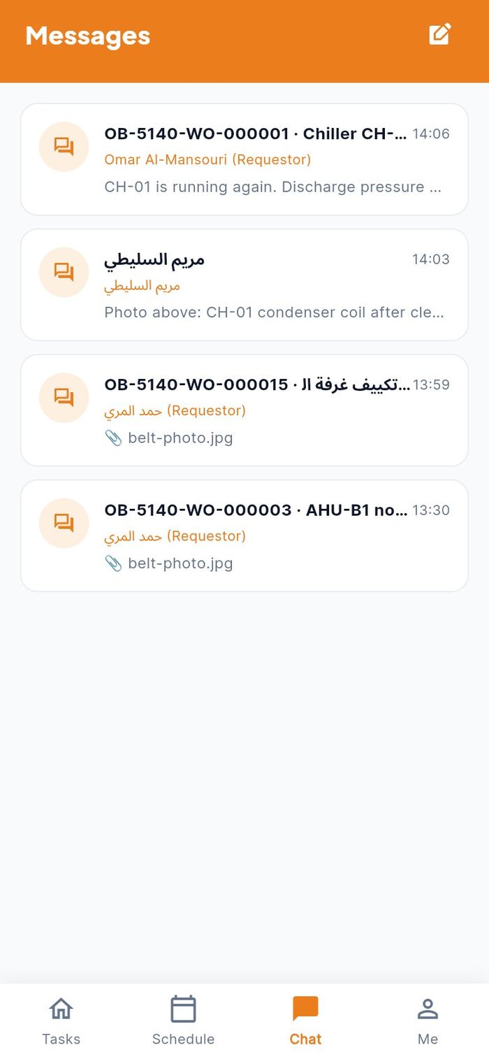 The Messages list with a direct conversation and several job conversations
